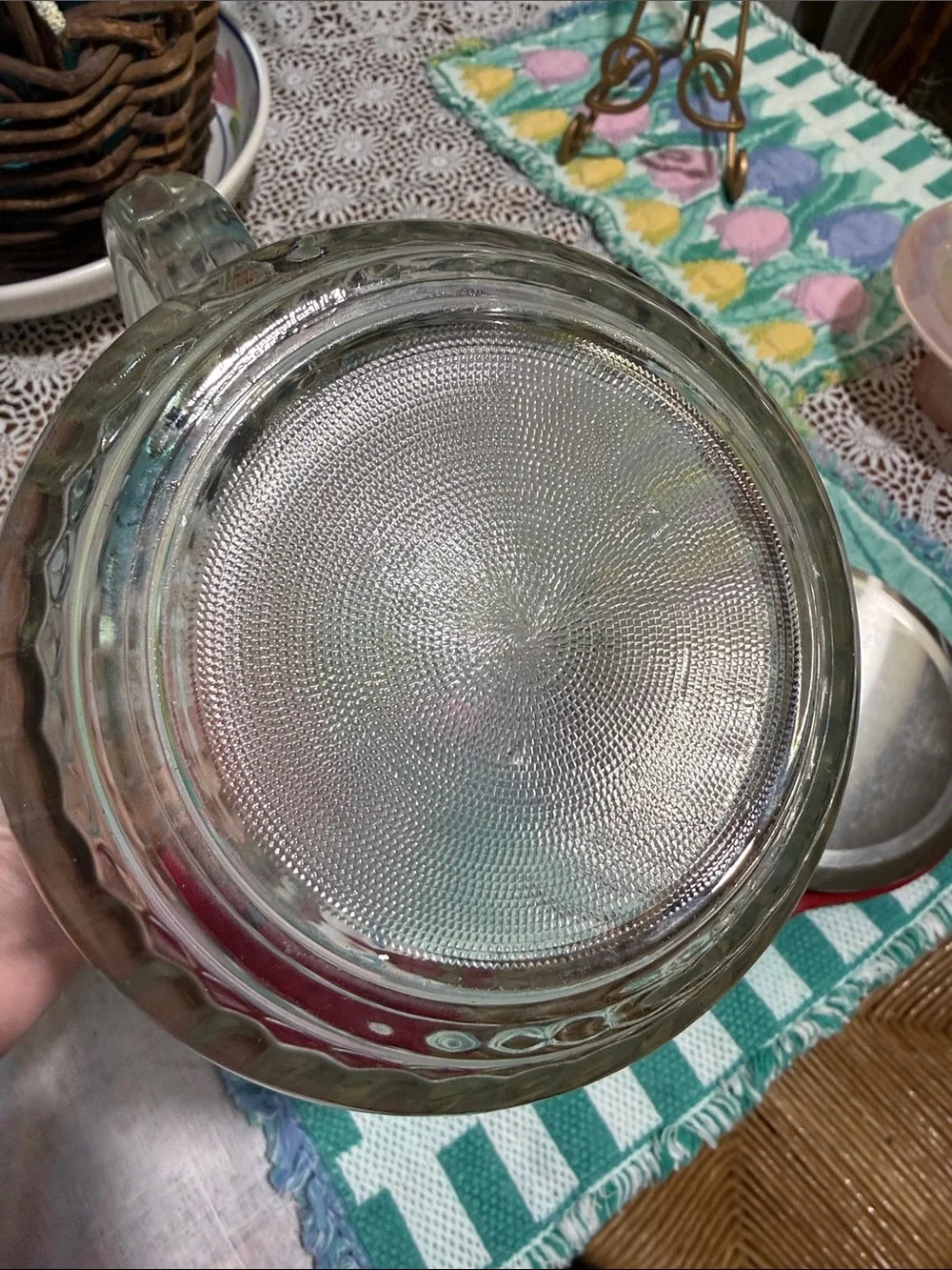 Vintage Clear Glass Ribbed Pitcher heavy beer/ water pitcher